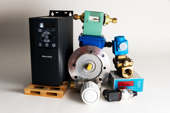 Objects of industrial automation on a white background