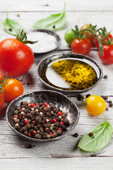 Tomatoes, basil, olive oil and spices