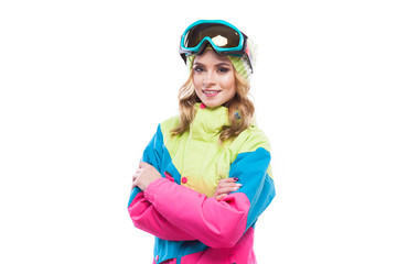 young woman in ski suit