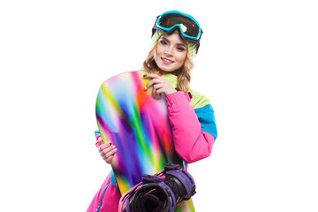 pretty young woman with snowboard