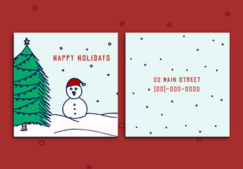 Christmas Card with Tree and Snowman Illustrations