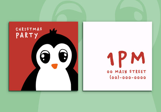 Christmas Party Invitation with Penguin Illustration