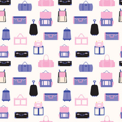 traveler trip baggageTravel bags background. Adventure handbag and luggage pattern.