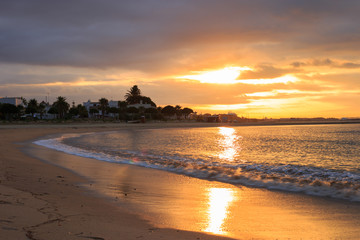 Beautiful sea sunset on the beach.  Sunset background. Travel vacations concept.