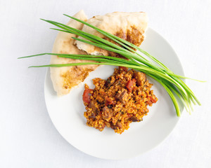 pilaf with green onion and pita 