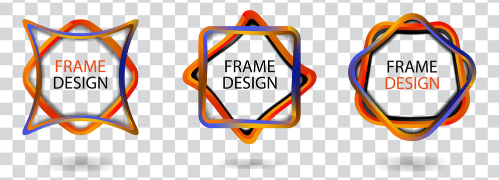 Set colorful geometric frames on a transparent background. Decorative modern design elements for logos and emblems. Vector