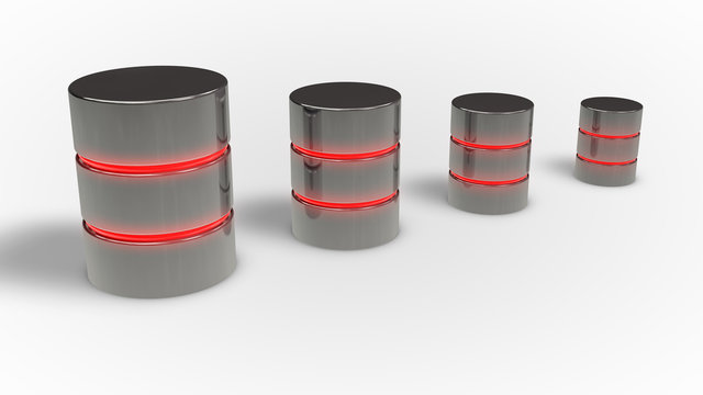 Database growth concept. Four metal icon with red glow, 3d render
