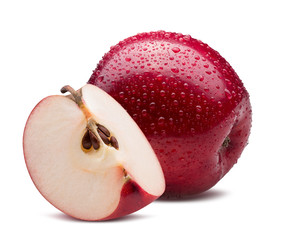 red apple with slice in water drops isolated on a white background © Iurii Kachkovskyi