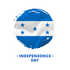 Banner or poster of Honduras Independence Day celebration. Waving flag of Honduras, brush stroke background. Vector illustration.