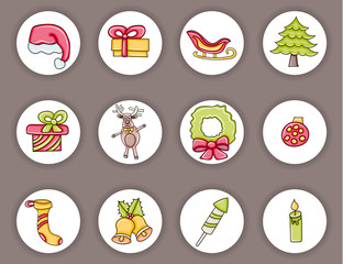 Christmas cartoon elements. Set of New Year celebration icons. Hand drawn doodle vector illustration. 