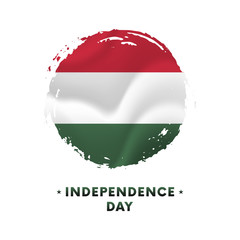 Banner or poster of Hungary Independence Day celebration. Waving flag of Hungary, brush stroke background. Vector illustration.