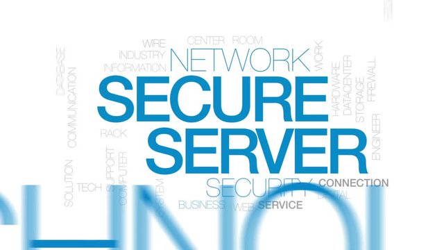 Secure server animated word cloud, text design animation. Kinetic typography.
