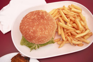Minorca, Balearic Islands, Spain - September 05, 2013 : Sandwich and fries.