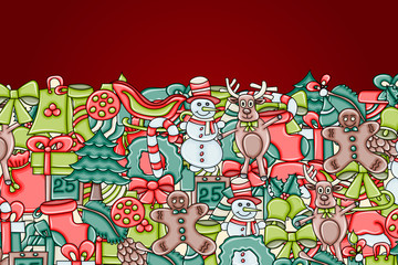Christmas background with space for text. For a greeting card, flyer, or brochure. Hand drawn cartoon style doodle vector illustration.