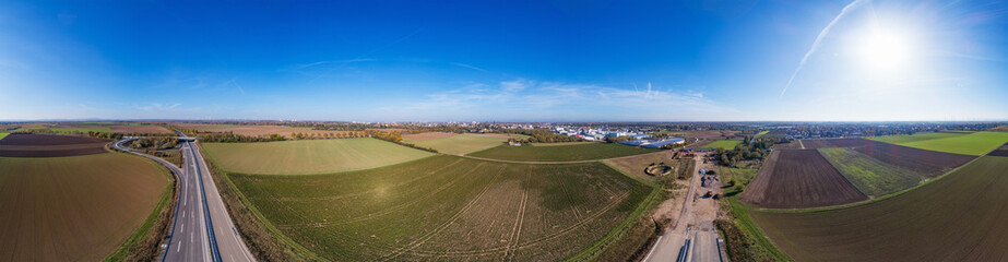 360 Grad Panorama über Autobahnneubau in Worms