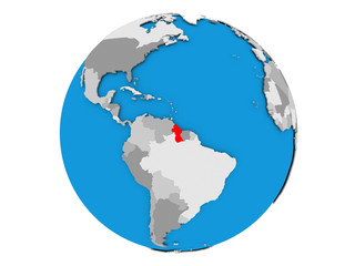 Guyana on globe isolated