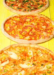 Different pizza set for menu. Fast food restaurant concept.