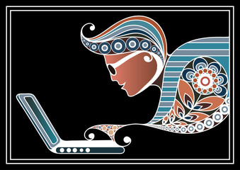 Graphic illustration with a computer user 5