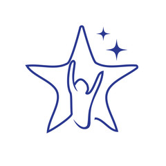 hope star symbol, person raises his hands in outline of star, star symbol, hope symbol, isolated on white background.