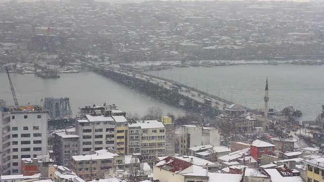 Goldenhorn in heavy snowfall, Istanbul, Turkey
