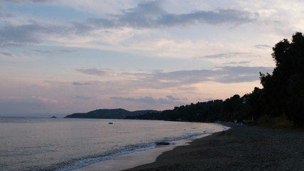 Beach of Skiathos in sunset light