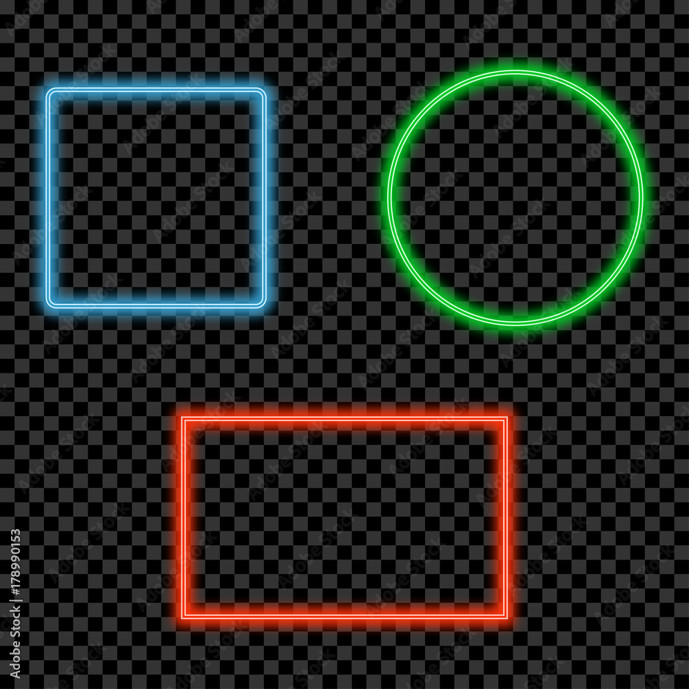 Aufkleber Neon light frames set. Glowing and shining bright borders with space for text. Vector illustration.