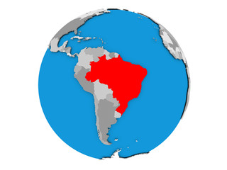 Brazil on globe isolated