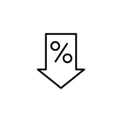 line percent down icon on white background