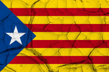 Independence Catalonia Flag on Cracked texture background.