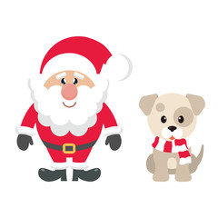 cartoon cute santa claus and winter dog