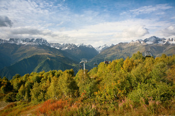 Beautiful mountain landscape. Snow-capped mountains, the Caucasus, Georgia