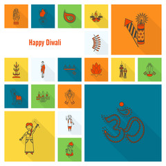 Diwali. Indian Festival Icons
