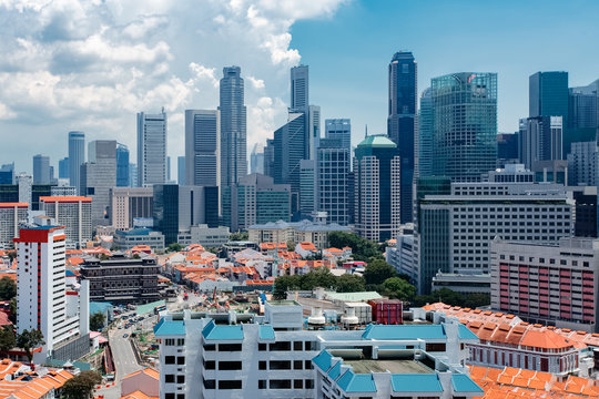 Singapore city skyline. Downtown and Chinatown districts