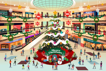 Fototapeta na wymiar Shopping Mall During Christmas Illustration