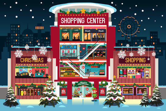 Shopping Mall During Christmas Illustration