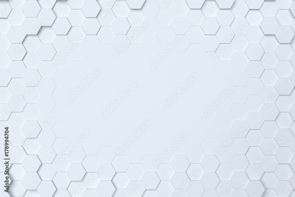 Wall mural white hexagonal abstract 3d background
