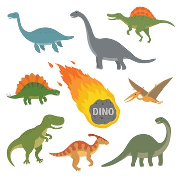Vector illustration of happy Cartoon Dinosaur Character Set