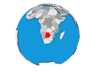 Botswana on globe isolated