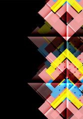 Colorful triangles and arrows on dark background