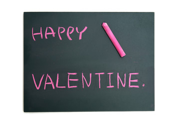 Happy Valentine with red chalk on blackboard