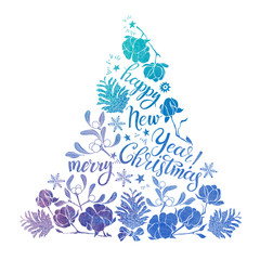  Xmas Decorations. Abstract watercolor Christmas Tree. Hand-drawn  illustration on a white background.