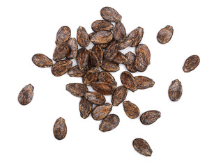 watermelon seeds isolated on white background. Top view