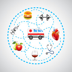 medical objects in circle on white background vector