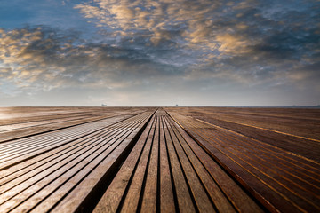 Fototapeta na wymiar Abstract Background Image with Empty Wooden Floor at Harbor near Sea,