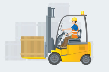 Forklift electric. Modern warehouse. Vector illustration