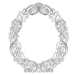 Vintage oval graphical frame in antique style. Vector.