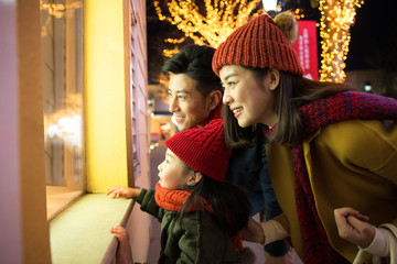 Happy family holiday shopping