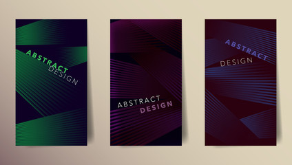 Set of three textured vertical abstract business cards with text. 
