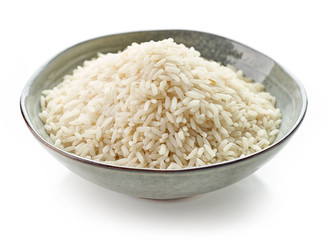 Bowl of raw long grain rice