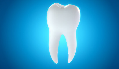 healthy white 3d rendering tooth on the blue banckground.